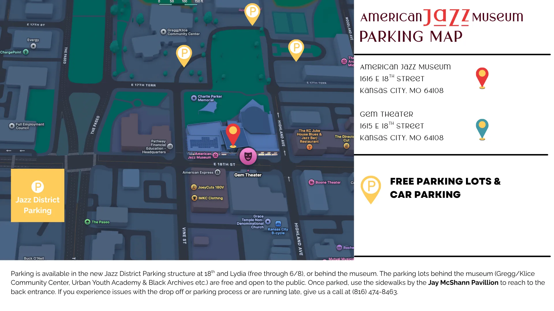 Map of patron parking around the American Jazz Museum